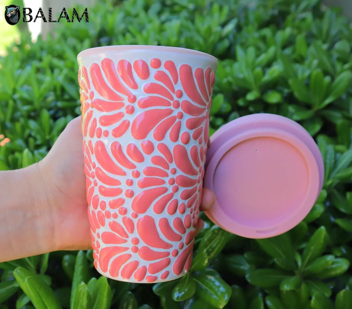 Talavera tumblers cup, Coffee thermal, Talavera Mug with silicon lid, Mexican Talavera thermal cup, Travel tumbler. 14 oz-400ml - Image 5