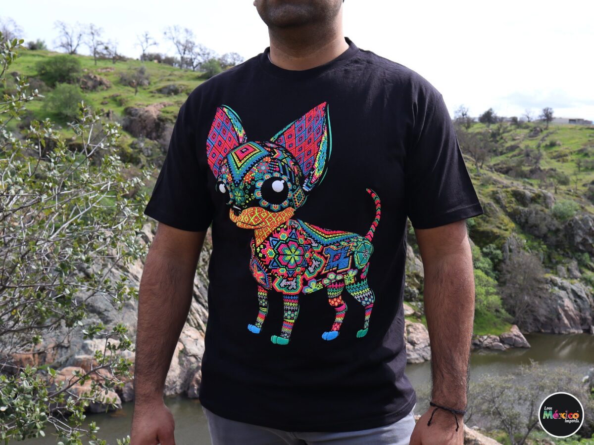 Chihuahua dog, Chihuahua T-shirt, Unique Screen-printing T-shirt, Mexican style, Mayan style, Aztec style, Glow in blacklights, unique shirt - Image 2