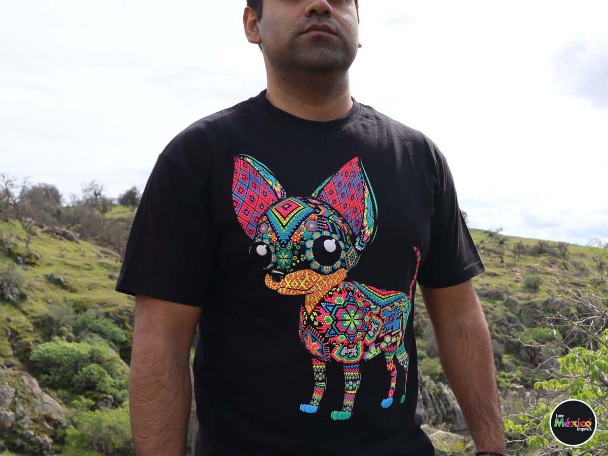 Chihuahua dog, Chihuahua T-shirt, Unique Screen-printing T-shirt, Mexican style, Mayan style, Aztec style, Glow in blacklights, unique shirt