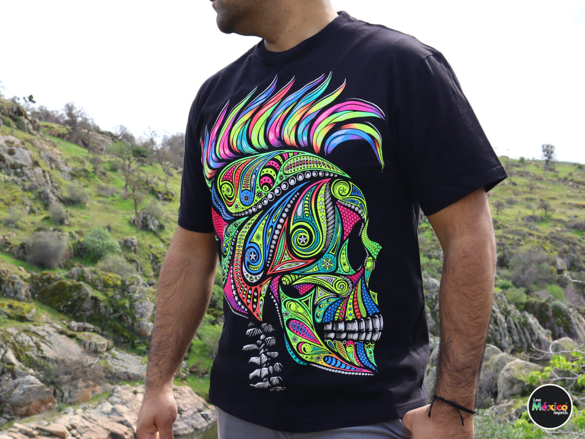 Cactus Skull T-shirt, Skull t-shirt, skulls, Unique Screen-printing T-shirt, Mexican style, Mayan style, Aztec style, Glow in blacklights - Image 2