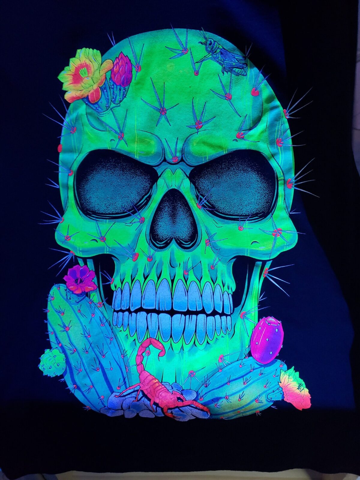 Cactus Skull T-shirt, Skull t-shirt, skulls, Unique Screen-printing T-shirt, Mexican style, Mayan style, Aztec style, Glow in blacklights - Image 5