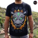 Jade eyes Panther T-shirt, Unique Screen-printing T-shirt, Mexican style, Mayan style, Aztec style, Glow in neon lights, unique shirt.