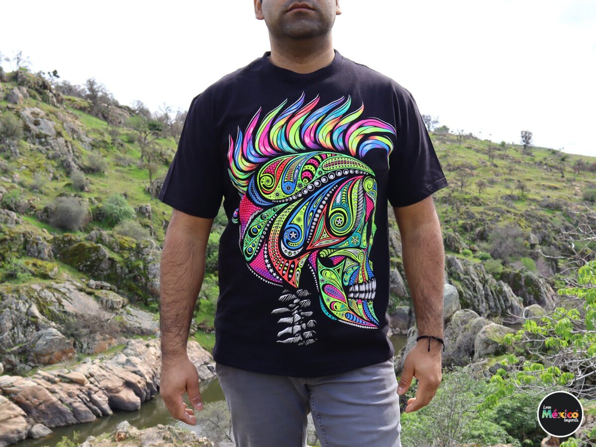 Cactus Skull T-shirt, Skull t-shirt, skulls, Unique Screen-printing T-shirt, Mexican style, Mayan style, Aztec style, Glow in blacklights - Image 4