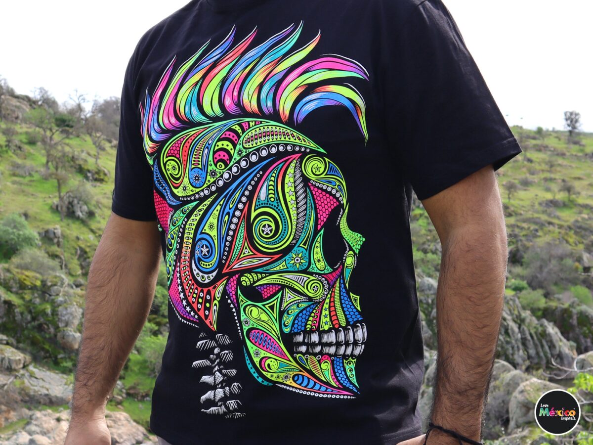 Cactus Skull T-shirt, Skull t-shirt, skulls, Unique Screen-printing T-shirt, Mexican style, Mayan style, Aztec style, Glow in blacklights
