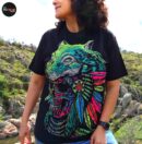 Native skull shirt, Unique Screen-printing T-shirt, Mexican style, Mayan style, Aztec style, Glow in neon lights, unique shirt.