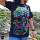 Native skull shirt, Unique Screen-printing T-shirt, Mexican style, Mayan style, Aztec style, Glow in neon lights, unique shirt.