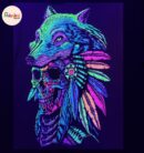 Native skull shirt, Unique Screen-printing T-shirt, Mexican style, Mayan style, Aztec style, Glow in neon lights, unique shirt.