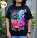 Ajolote T-shirt, Axolotl shirt, Unique Screen-printing T-shirt, Mexican style, Mayan style, Aztec style, Glow in neon lights, unique shirt.