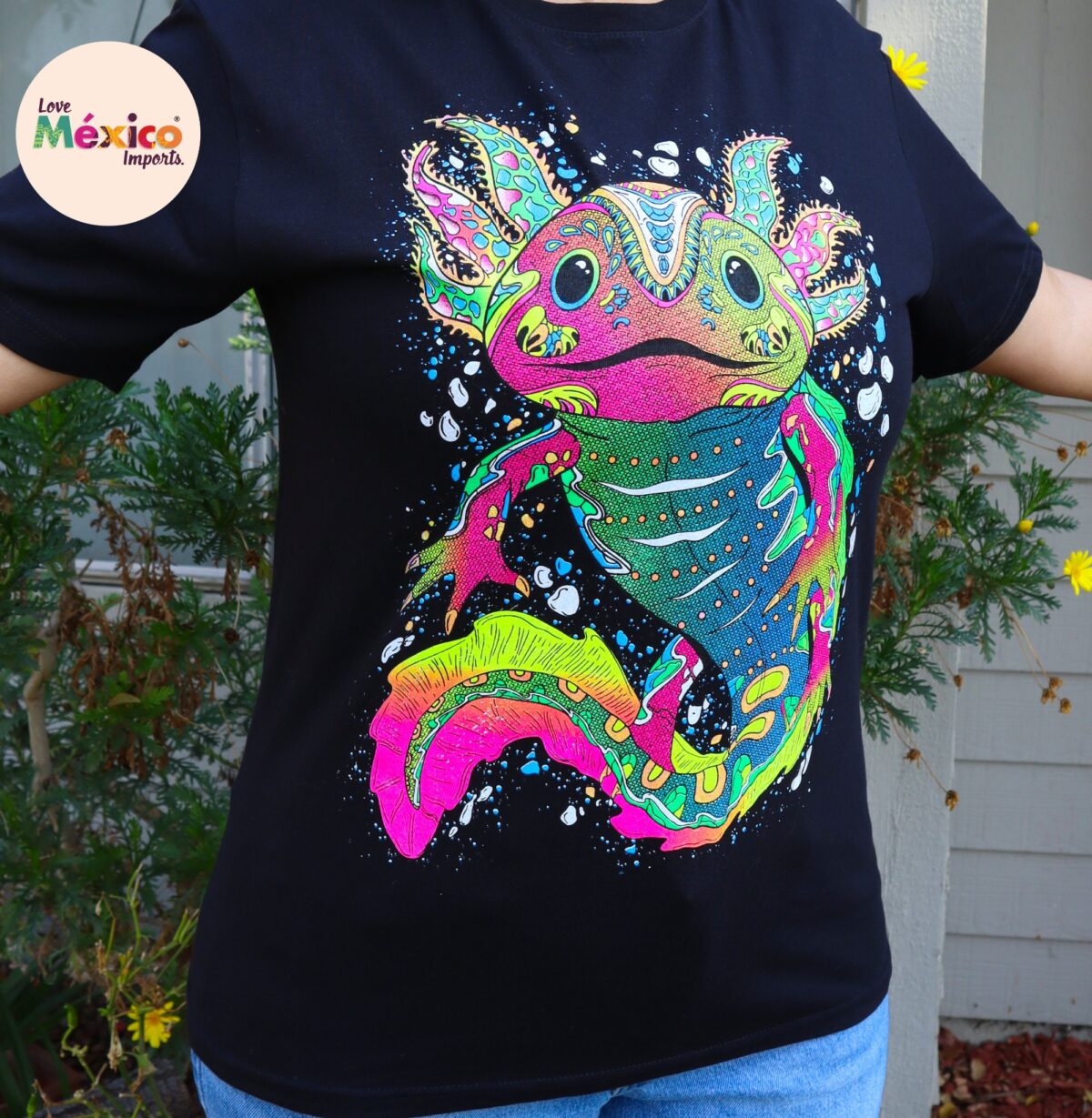 Axolotl T-shirt, Native lion, iguana T-shirt, Unique Screen-printing T-shirt, Mexican style, Mayan style, Aztec style, Glow in neon lights - Image 3