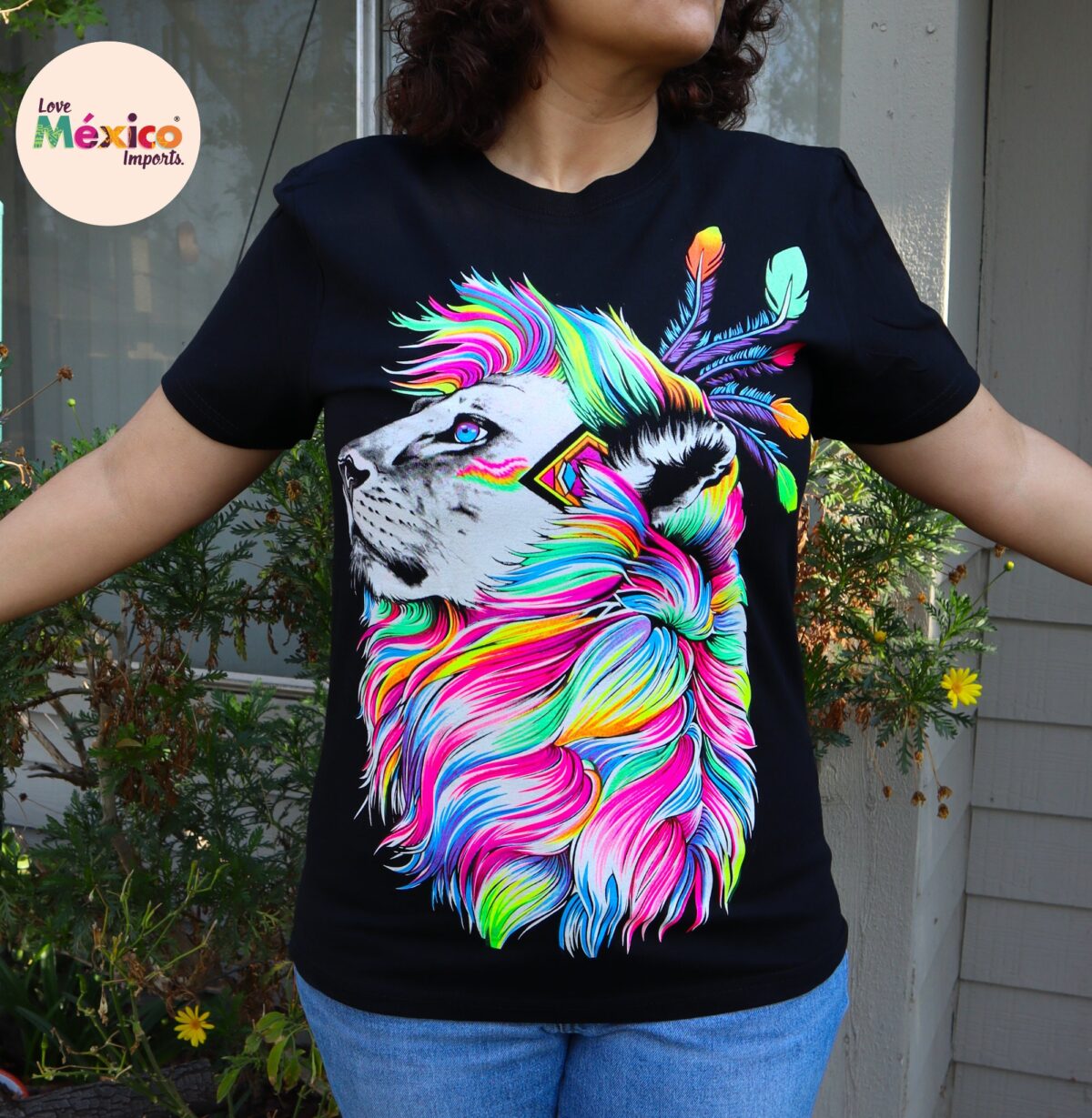 Axolotl T-shirt, Native lion, iguana T-shirt, Unique Screen-printing T-shirt, Mexican style, Mayan style, Aztec style, Glow in neon lights - Image 5