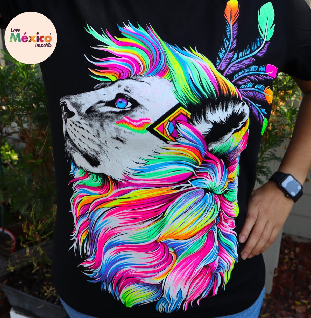 Axolotl T-shirt, Native lion, iguana T-shirt, Unique Screen-printing T-shirt, Mexican style, Mayan style, Aztec style, Glow in neon lights - Image 7