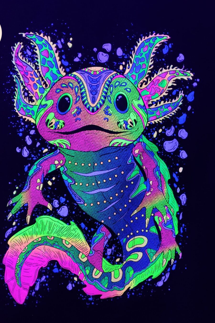 Axolotl T-shirt, Native lion, iguana T-shirt, Unique Screen-printing T-shirt, Mexican style, Mayan style, Aztec style, Glow in neon lights