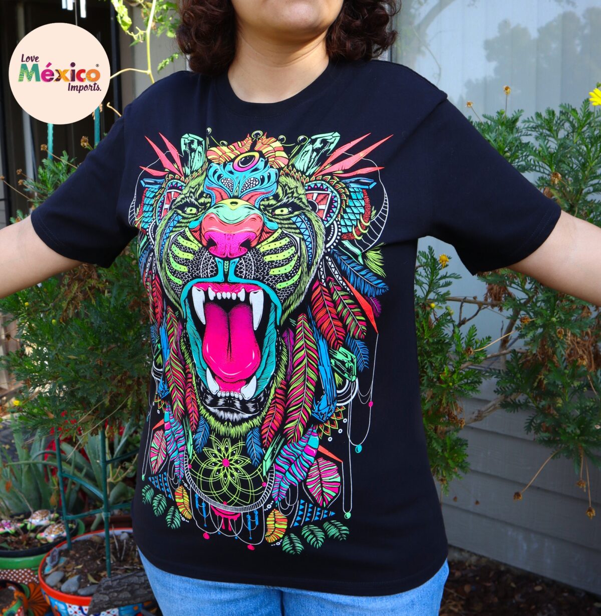 Jaguar T-shirt, Panther T-shirt, lion shirt, Unique Screen-printing T-shirt, Mexican style, Mayan style, Aztec style, Glow in neon lights - Image 8
