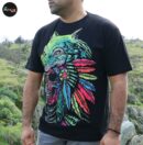 Native skull shirt, Unique Screen-printing T-shirt, Mexican style, Mayan style, Aztec style, Glow in neon lights, unique shirt.