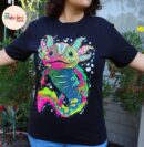 Axolotl T-shirt, Native lion, iguana T-shirt, Unique Screen-printing T-shirt, Mexican style, Mayan style, Aztec style, Glow in neon lights
