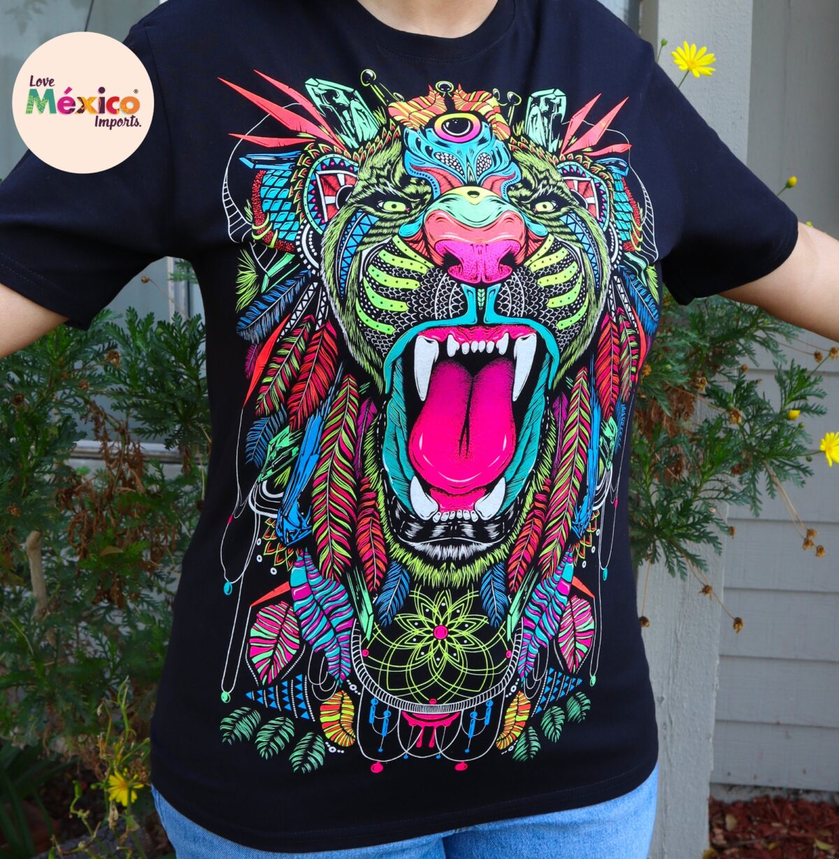 Jaguar T-shirt, Panther T-shirt, lion shirt, Unique Screen-printing T-shirt, Mexican style, Mayan style, Aztec style, Glow in neon lights - Image 7