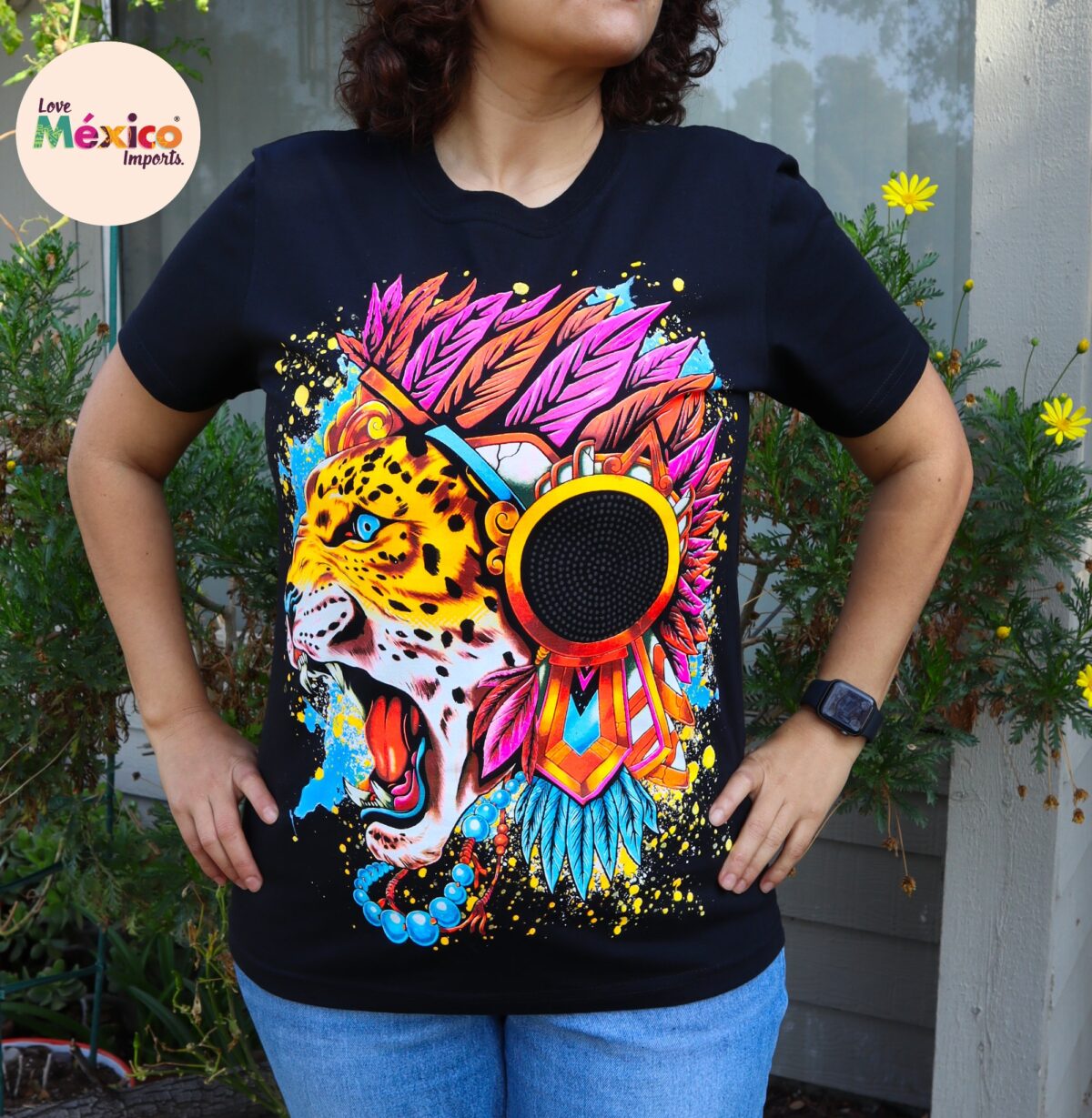 Jaguar T-shirt, Panther T-shirt, lion shirt, Unique Screen-printing T-shirt, Mexican style, Mayan style, Aztec style, Glow in neon lights - Image 3