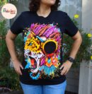 Jaguar T-shirt, Panther T-shirt, lion shirt, Unique Screen-printing T-shirt, Mexican style, Mayan style, Aztec style, Glow in neon lights
