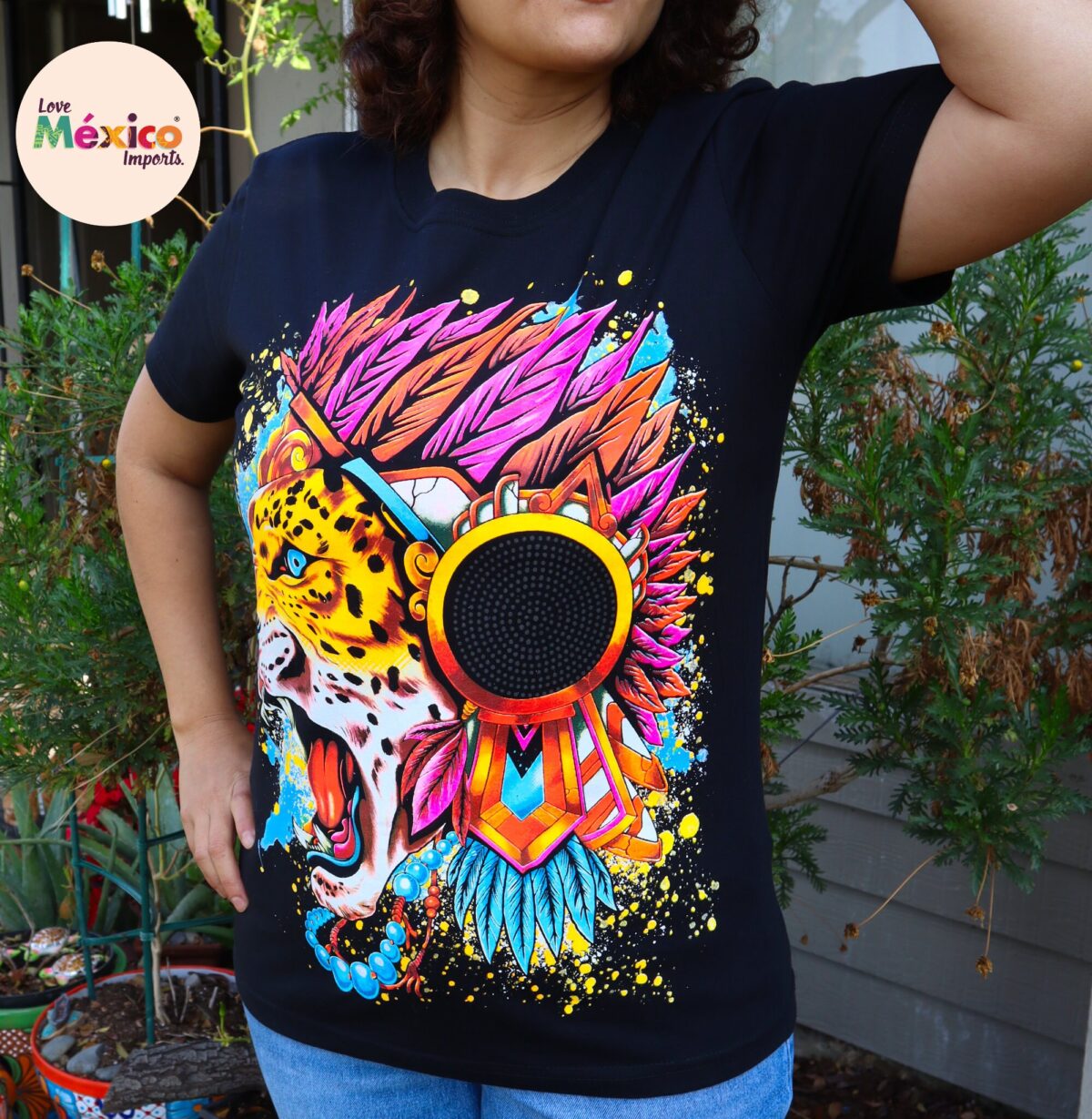 Jaguar T-shirt, Panther T-shirt, lion shirt, Unique Screen-printing T-shirt, Mexican style, Mayan style, Aztec style, Glow in neon lights - Image 4