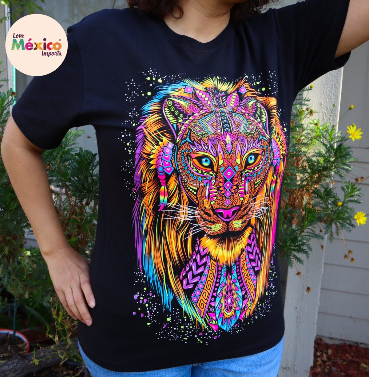 Jaguar T-shirt, Panther T-shirt, lion shirt, Unique Screen-printing T-shirt, Mexican style, Mayan style, Aztec style, Glow in neon lights - Image 6