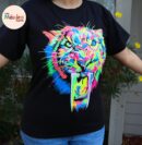 Warrior T-shirt, saber-tooth, Unique Screen-printing T-shirt, Mexican style, Mayan style, Aztec style, Glow in neon lights, unique shirt.