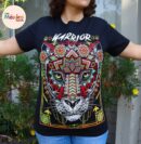 Warrior T-shirt, saber-tooth, Unique Screen-printing T-shirt, Mexican style, Mayan style, Aztec style, Glow in neon lights, unique shirt.