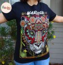 Warrior T-shirt, saber-tooth, Unique Screen-printing T-shirt, Mexican style, Mayan style, Aztec style, Glow in neon lights, unique shirt.