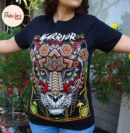 Warrior T-shirt, saber-tooth, Unique Screen-printing T-shirt, Mexican style, Mayan style, Aztec style, Glow in neon lights, unique shirt.