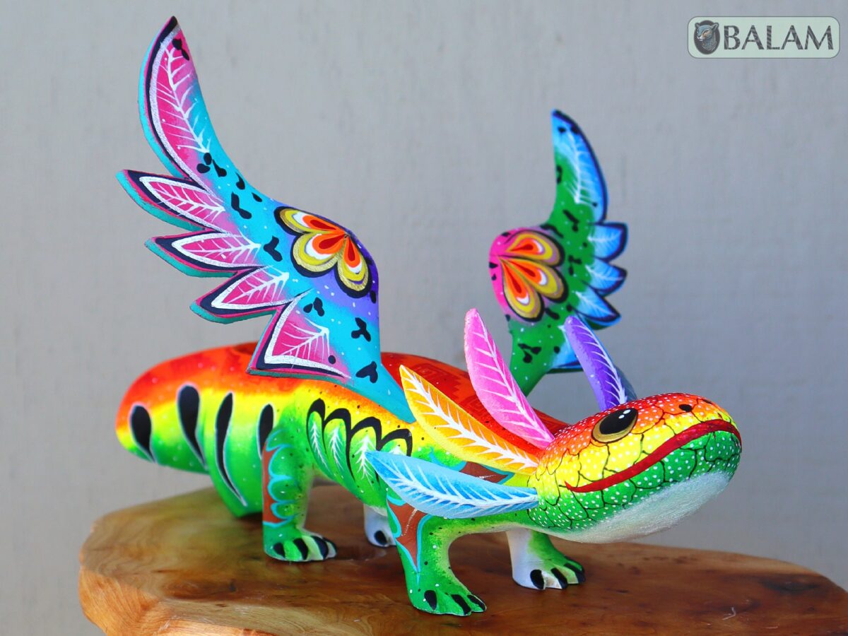 Axolotl with wings, Alebrije from Oaxaca, Copal wood sculpture, Alebrije art, Axolotl alebrije, Ajolote, Salamander, special alebrije. - Image 5