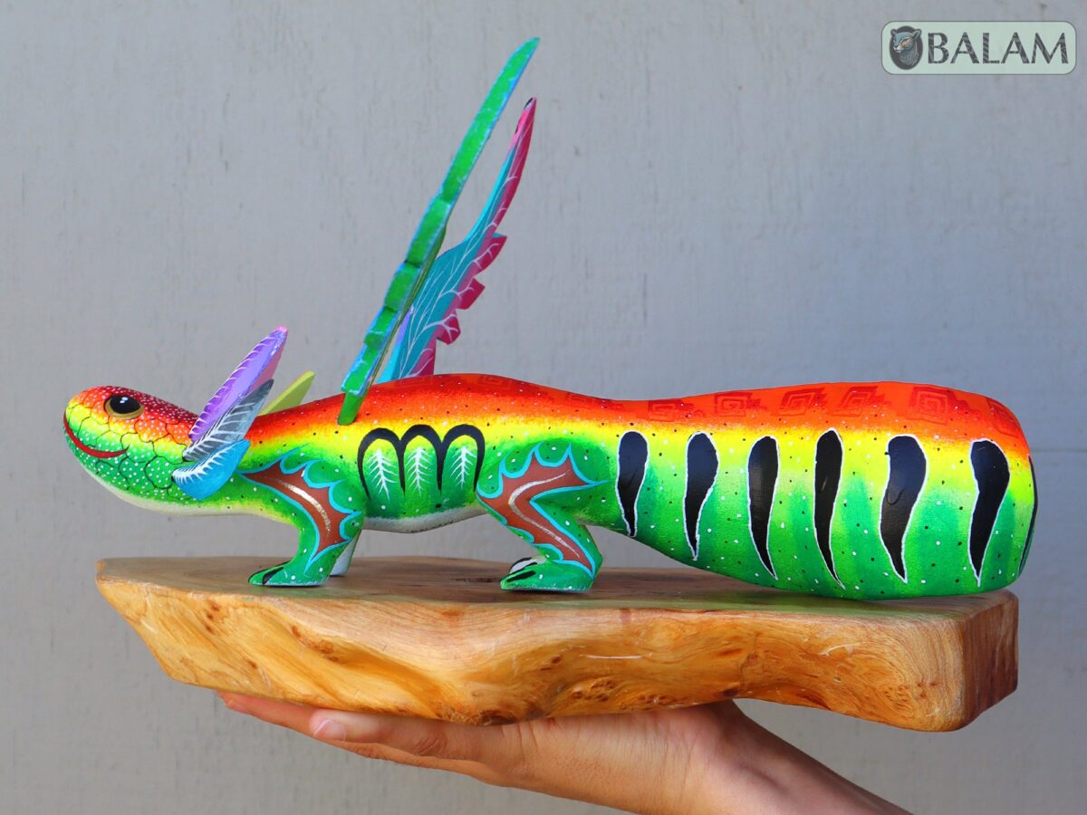 Axolotl with wings, Alebrije from Oaxaca, Copal wood sculpture, Alebrije art, Axolotl alebrije, Ajolote, Salamander, special alebrije. - Image 3