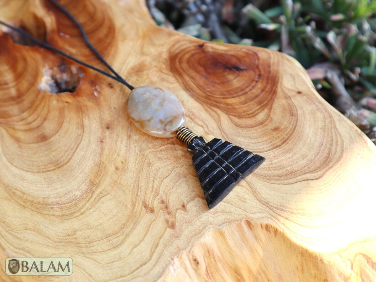 Ceremonial necklace, stone necklace, Mayan Jade, Adjustable Jade necklace, Mexica necklace, serpentine stone. Flower of life obsidian stone. - Image 4
