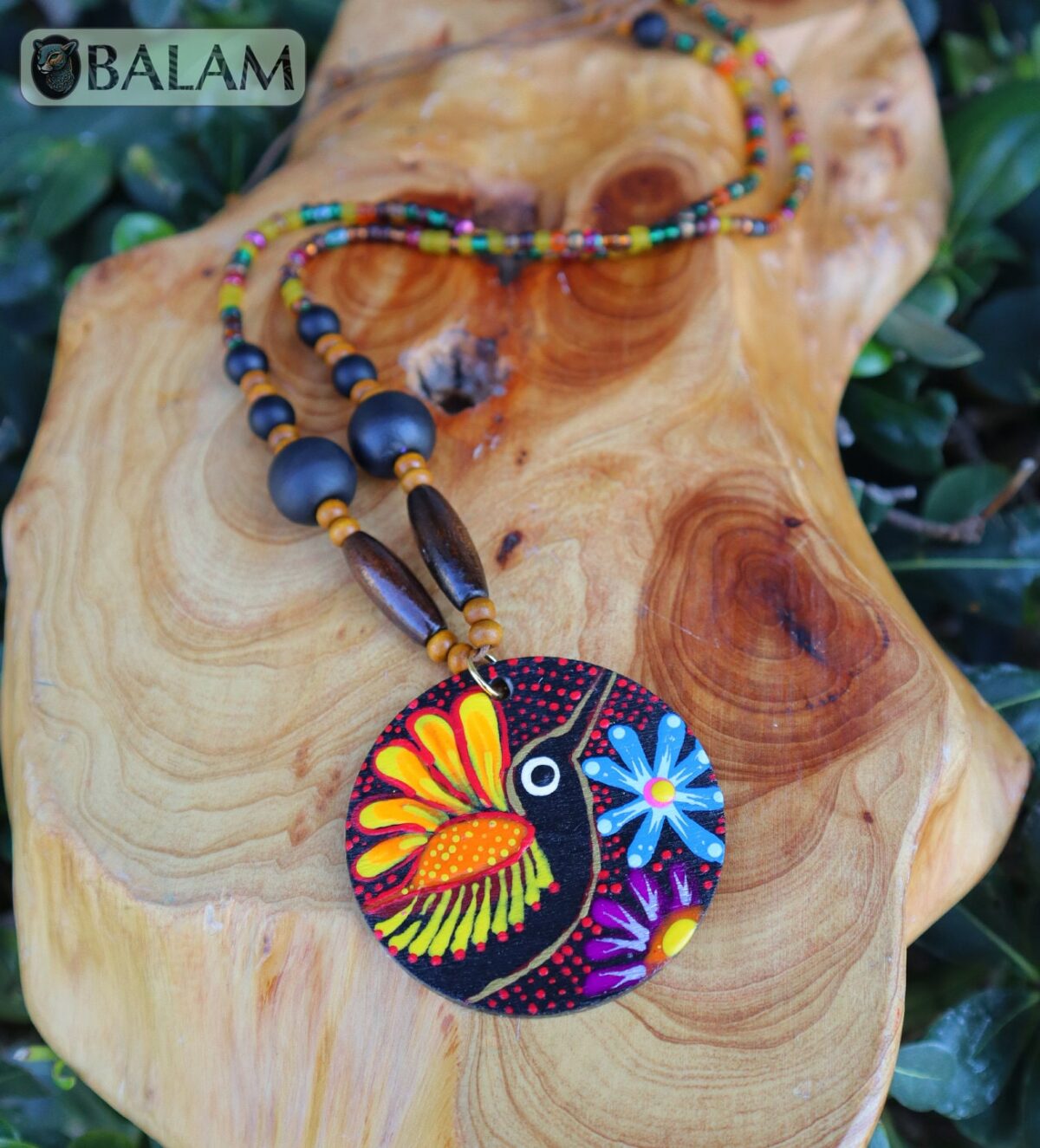 Alebrije hearts, Alebrije wooden necklace, Hand painted heart, alebrije de Corazón, Wood Art, Hummingbird alebrije necklace, heart necklace. - Image 2