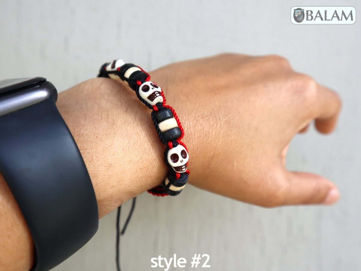 Ceremonial bracelets, Skull bracelet, skull beaded bracelet, amazing skull accessory, coolest skulls, carved bone, dia de los muertos. - Image 2