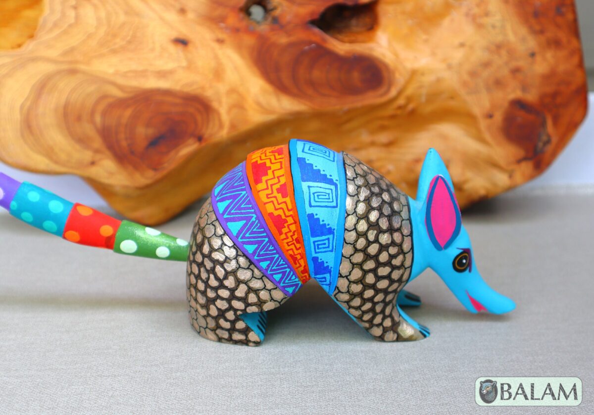 Armadillo Alebrije from Oaxaca, alebrije, Copal wood sculpture, Wood Art, Alebrije, Armadillo alebrije, fine art alebrije, Metallic colors. - Image 3