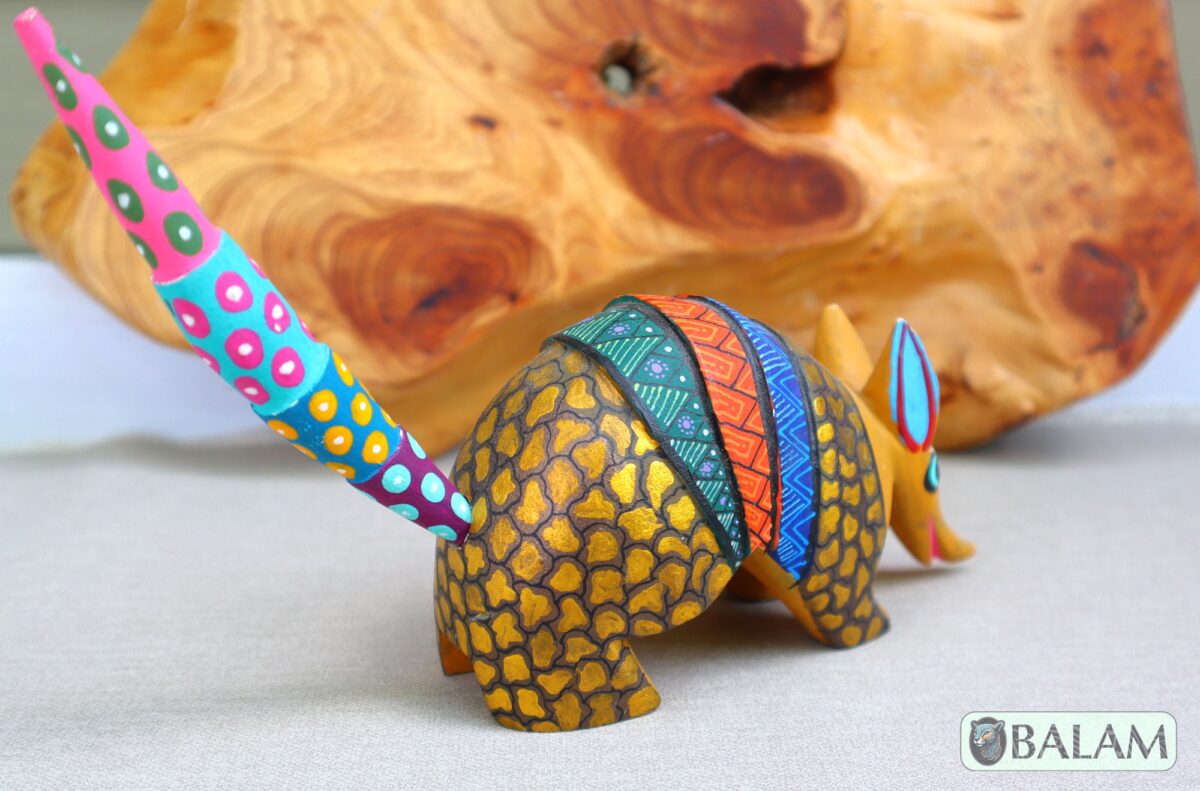 Armadillo Alebrije from Oaxaca, alebrije, Copal wood sculpture, Wood Art, Alebrije, Armadillo alebrije, fine art alebrije, Metallic colors. - Image 9