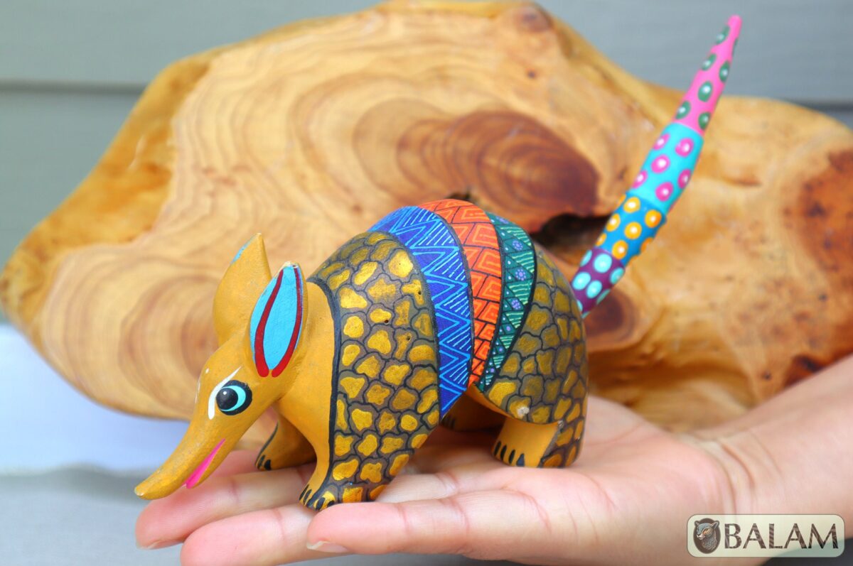 Armadillo Alebrije from Oaxaca, alebrije, Copal wood sculpture, Wood Art, Alebrije, Armadillo alebrije, fine art alebrije, Metallic colors. - Image 6