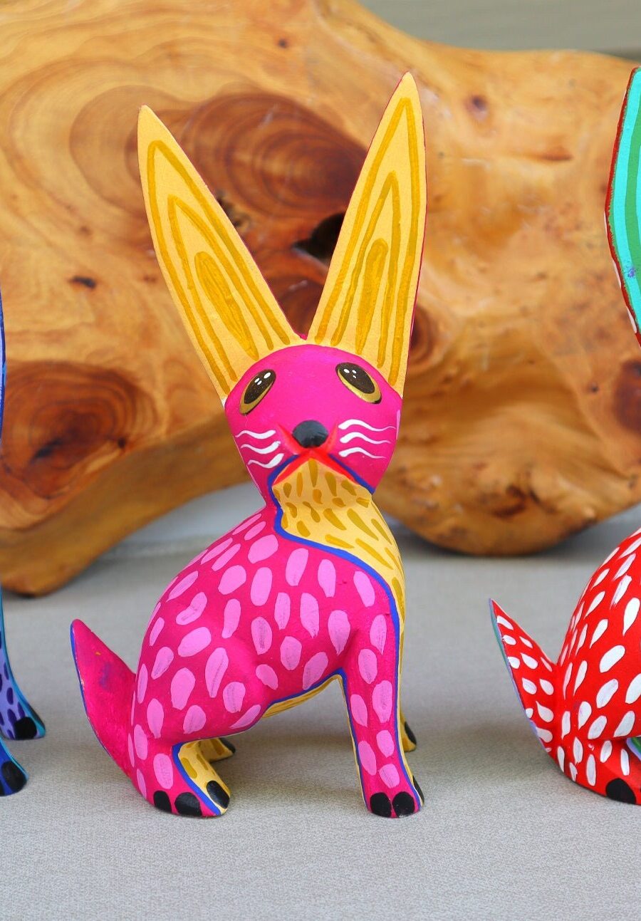 Rabbit alebrije, Conejito, Alebrije from Oaxaca, Bunny alebrije, Copal wood sculpture, Wood Art, Alebrije art, Rabbit, Rabbit Alebrije.