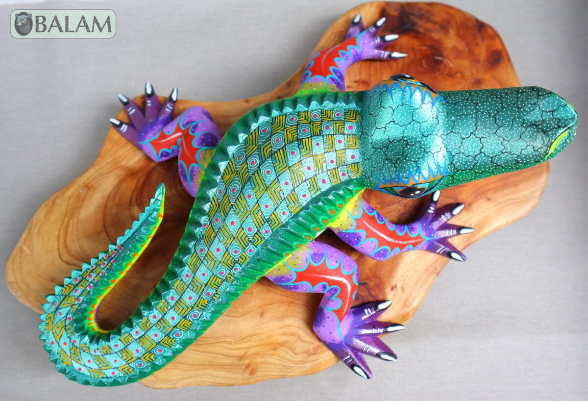 Cocodrilo alebrije, unique crocodile, Crocodile Alebrije from Oaxaca, Alligator, Copal wood sculpture, Alebrijes, Metallic colors. - Image 7