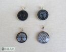 Obsidian pendant, stone necklace, Obsiana Mexica, Obsidian pendant and silver. Engraved Tree of life, flower of life, Hummingbird.
