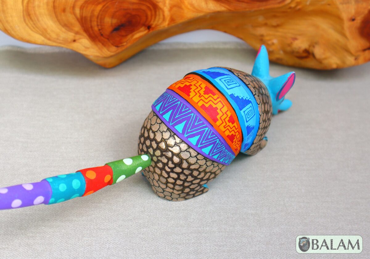 Armadillo Alebrije from Oaxaca, alebrije, Copal wood sculpture, Wood Art, Alebrije, Armadillo alebrije, fine art alebrije, Metallic colors. - Image 4
