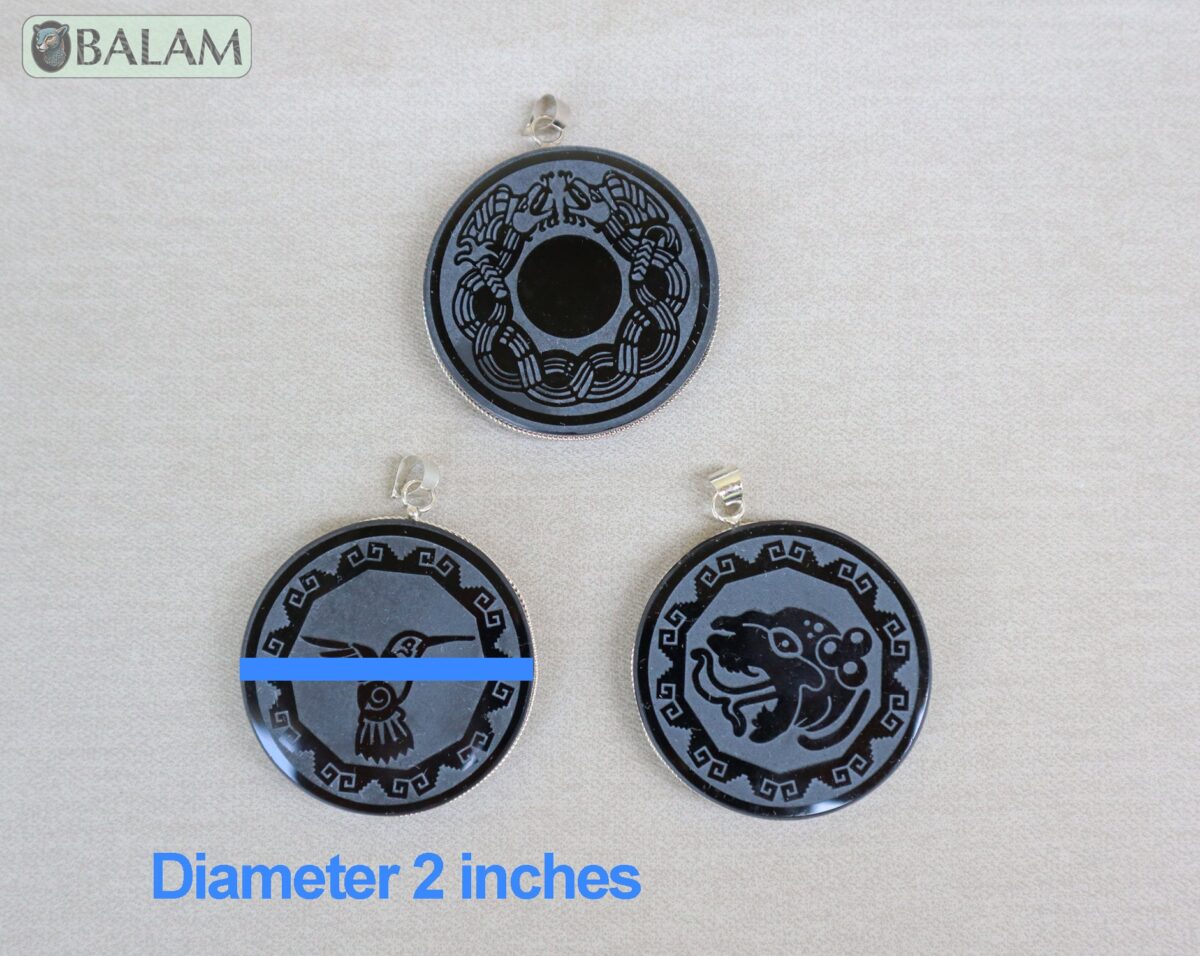 Obsidian pendant, stone necklace, Obsiana Mexica, Mexica necklace, Obsidian pendant and silver. Engraved hummingbird, Jaguar, Quetzalcoatl - Image 2