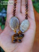 Ceremonial necklace, Agate and tiger's eye necklace, Native necklace, crystal beads, Adjustable tiger's eye necklace, bear pendant.