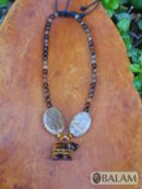 Ceremonial necklace, Agate and tiger's eye necklace, Native necklace, crystal beads, Adjustable tiger's eye necklace, bear pendant.