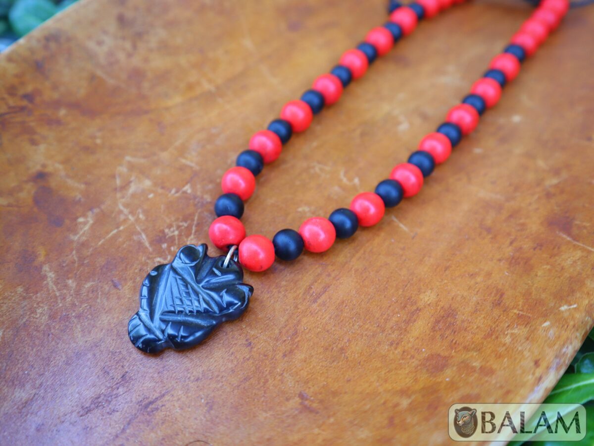 Ceremonial necklace, Owl obsidian necklace, Mayan Necklace, Adjustable obsidian necklace, seed bead necklace, owl obsidian. - Image 4