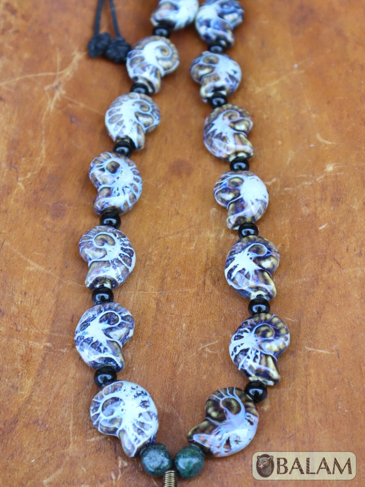 Fish serpentine pendant, ocean necklace, clay beads, Natural serpentine stone, carved stones, Mayan, jasper and wire details, adjustable - Image 5