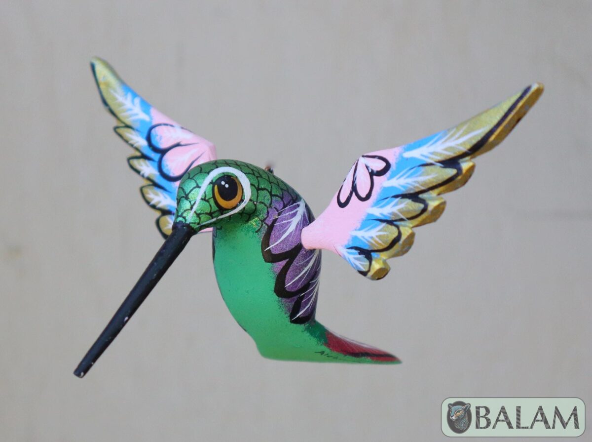Metallic colors Hummingbird Alebrije, Hummingbird ornament, Wood copal sculpture, bird alebrije, Colibri alebrije. - Image 3