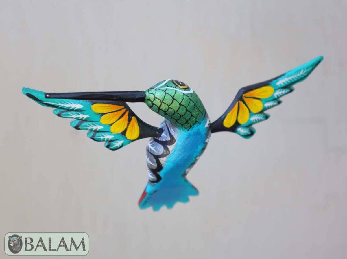 Metallic colors Hummingbird Alebrije, Hummingbird ornament, Wood copal sculpture, bird alebrije, Colibri alebrije. - Image 5