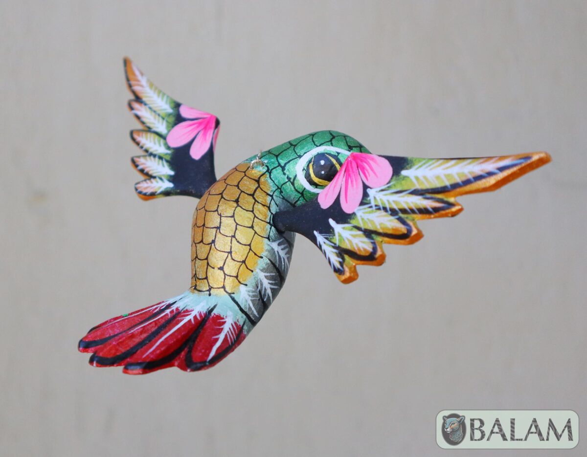 Metallic colors Hummingbird Alebrije, Hummingbird ornament, Wood copal sculpture, bird alebrije, Colibri alebrije. - Image 4