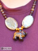 Ceremonial necklace, Agate and tiger's eye necklace, Native necklace, crystal beads, Adjustable tiger's eye necklace, bear pendant.