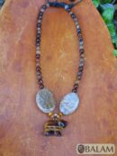 Ceremonial necklace, Agate and tiger's eye necklace, Native necklace, crystal beads, Adjustable tiger's eye necklace, bear pendant.